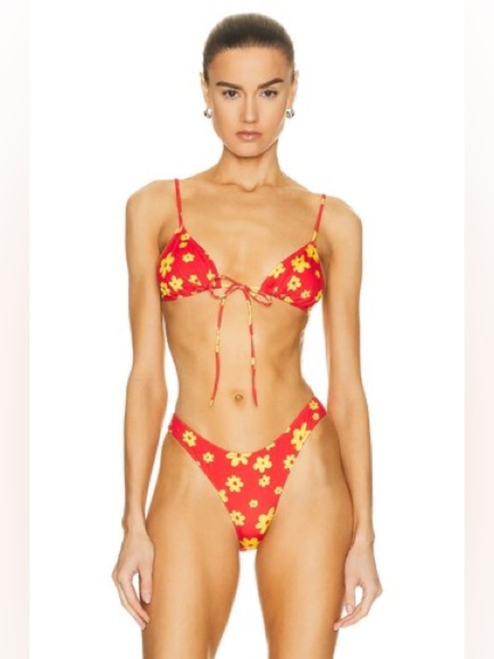 Heavy manners women’s Red & yellow Floral Bikini Set, size small top, xs bottom